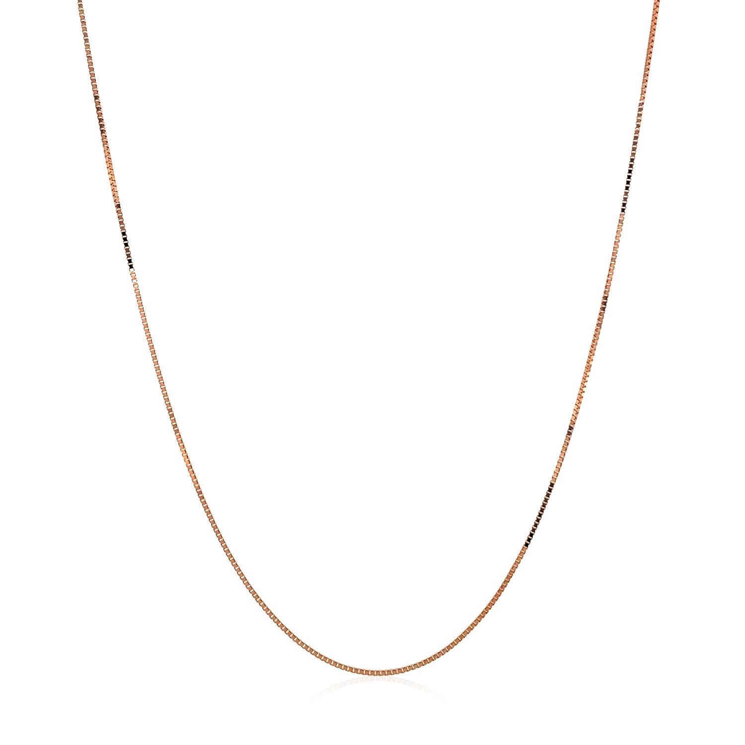 10k Rose Gold Classic Box Chain (0.45 mm) in a sleek high-contrast midnight luxury editorial style